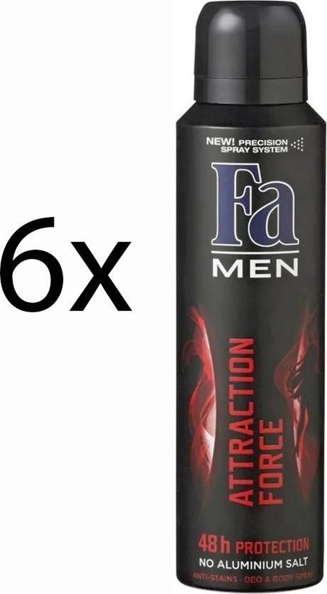 6x FA Deodorant for Men - Attraction Force Spray 6 x 150 ml voordeelverpakking - Fa
