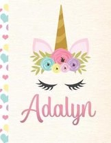 Adalyn: Personalized Unicorn Primary Handwriting Notebook For Girls With Pink Name - Dotted Midline Handwriting Practice Paper