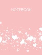 Notebook: Pink Hearts Notebook, 8.5x11, College Ruled, Large Composition Notebook in Romantic Pink with White Hearts