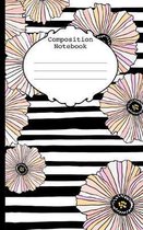 Composition Notebook: blush poppy stripe, purse sized mini notebook with soft florals, 5'' x8'', 75 wide ruled pages