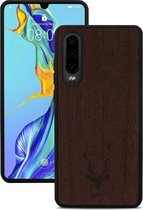 Kudu Huawei P30 hoesje case - Houten backcover - Handgemaakt en afgewerkt met duurzaam TPU - Zebrano - Zwart