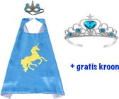 Unicorn Eenhoorn verkleedpak blauwe cape + masker + Gratis kroon - Verkleden kind - 3-9 jaar - maat 98-128