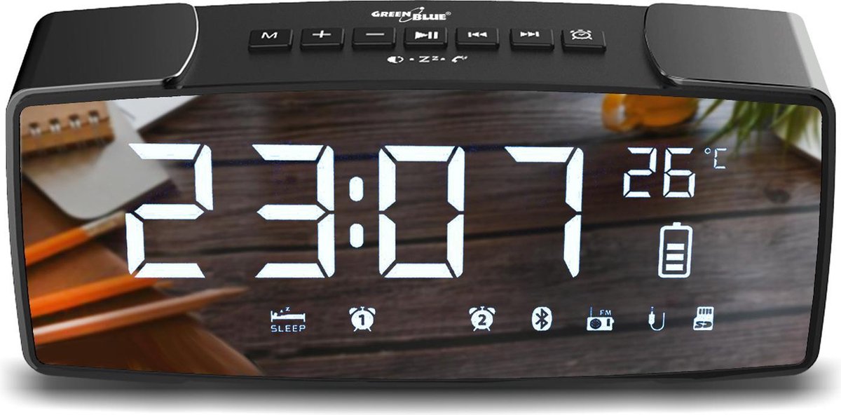 Wekkerradio met FM aux-in Bluetooth 4.2 temperatuur alarm klok - 6W 2200 mAh GreenBlue GB200