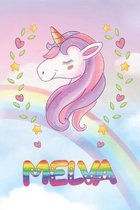 Melva: Melva Unicorn Notebook Rainbow Journal 6x9 Personalized Customized Gift For Someones Surname Or First Name is Melva