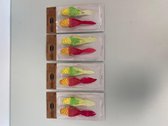 Decoratieve vogel op knijper (met veren en decoratie) - set van 4 keer 2 stuks (rood/groen)