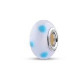 Quiges - Glazen - Kraal - Bedels - Beads Wit met Licht Blauwe Stippen Past op alle bekende merken armband NG540