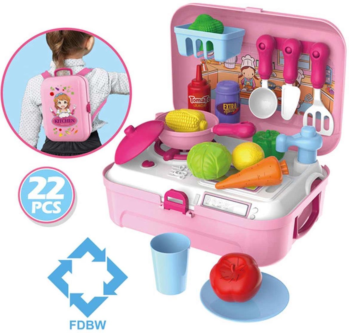 Jouets Filles 3 ans, Fille de speelgoed de Cuisine, Cuisine mobile - Rose  - 25 x 20