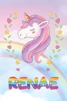 Renae: Renae Unicorn Notebook Rainbow Journal 6x9 Personalized Customized Gift For Someones Surname Or First Name is Renae