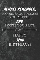 Always Remember A Goal Should Scare You A Little And Excite You A Lot Happy 32nd Birthday: 32nd Birthday Gift Quote / Journal / Notebook / Diary / Uni