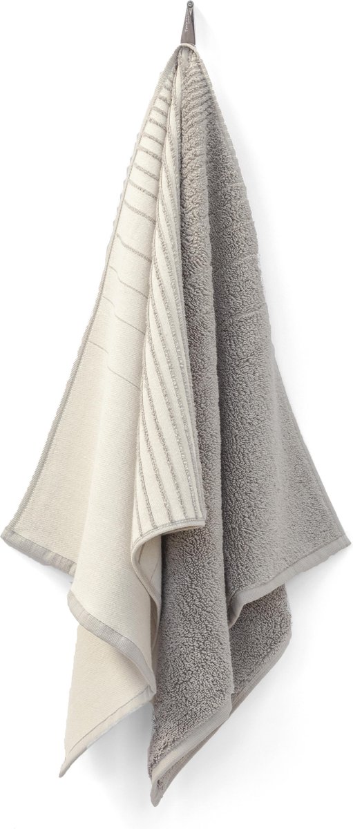 TweeDoek - gebroken wit & warmgrijs - design handdoek en theedoek in één! - Biologisch katoen