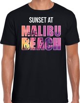 Sunset beach t-shirt / shirt Sunset at Malibu Beach voor heren - zwart - Beach party outfit / kleding/ verkleedkleding/ carnaval shirt S