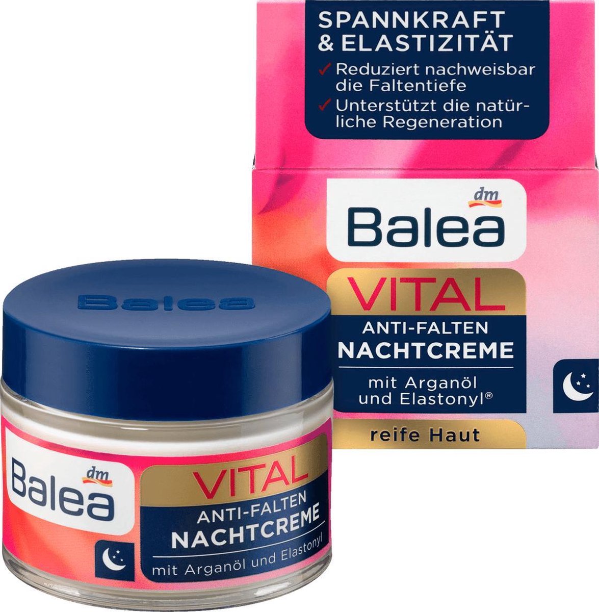 Balea Nachtcrème Anti-rimpel VITAL - met Arganolie en Elastonyl (50 ml )