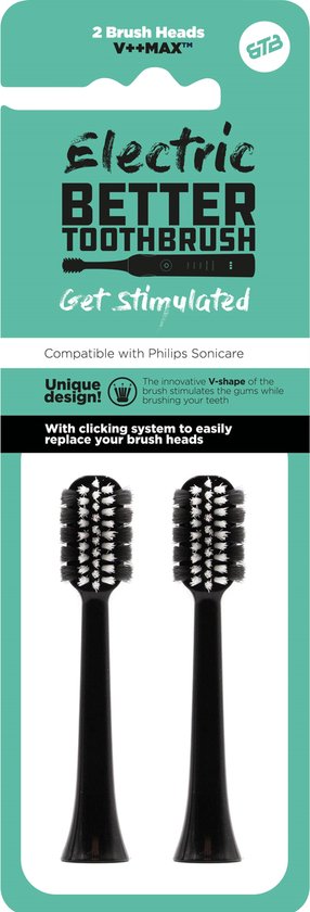 Better Toothbrush - opzetborstels voor Philips - 2 stuks - zwart