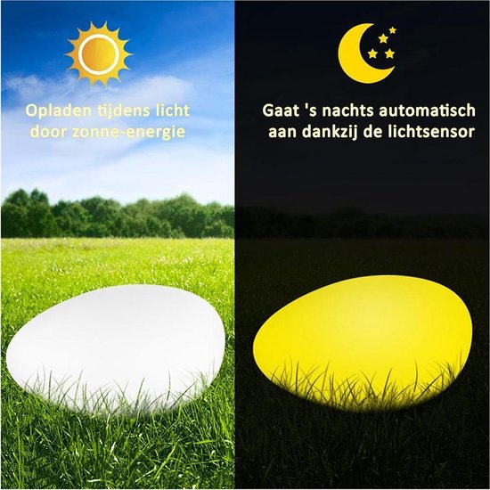 Led-lichtsteen Op Zonne-energie – 50 Cm – 8 Kleuren, Automatische Kleurwissel – IP67 Waterdicht – Voor Tuin, Balkon Of Terras – Met Grondpen