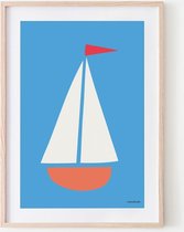 Mamahoela Babykamer Kinderkamer Poster 50 x 70 cm Bootje Blauw