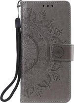 Shop4 - iPhone 12 Hoesje - Wallet Case Mandala Patroon Grijs