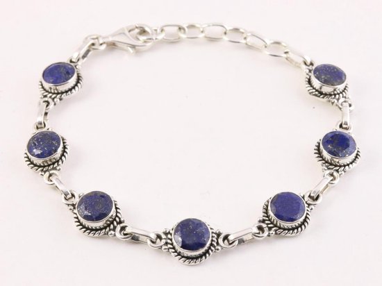 Bracelet artisanal à maillons en argent avec lapis-lazuli facetté