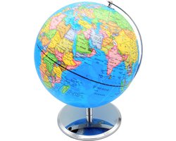 Wereldbol met Metalen Voet - Braet - Diameter 25 cm - Steden Dag en Nacht - Nederlandstalig