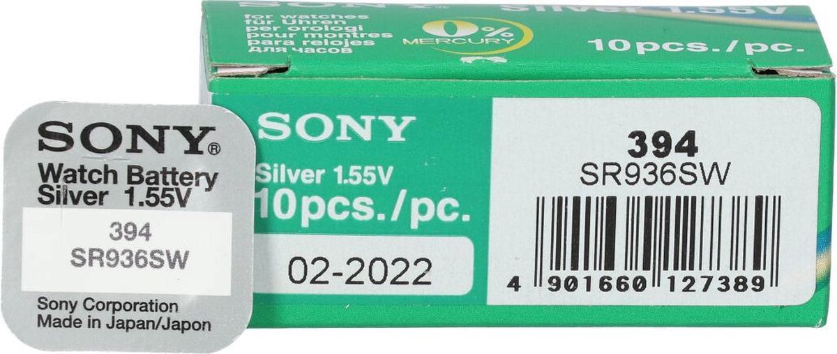 10 Stuks - Sony SR936SW (394) GS9 SR45 Zilveroxide horloge knoopcel batterij