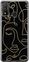 Huawei P Smart 2020 hoesje siliconen - Abstract faces | Huawei P Smart (2020) case | zwart | TPU backcover transparant