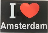Koelkast magneet I love Amsterdam met zwarte achtergrond, souvenir Amsterdam