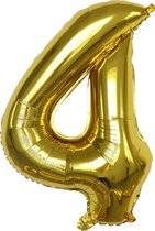 Folie Ballonnen XL Cijfer 4 , Goud, 86cm, Verjaardag, Feest, Party, Decoratie, Versiering, Miracle Shop