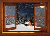 Kerst poster - 130x95 cm - winterlandschap met sneeuw, maan en sterren - tuin decoratie - tuinposters buiten - tuinschilderij - kerst decoratie - kerstversiering