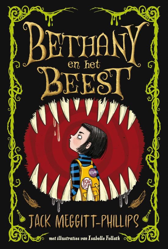 Boekomslag: een meisje kijkt omhoog naar een open mond vol tanden. Titel: Bethany en het Beest.