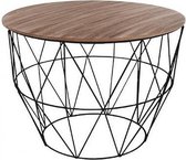 Koffietafel - GROOT salontafel met metalen frame - houten dienblad - Draadmand - bijzettafel op mand - Zwart - HOUT 41 cm H