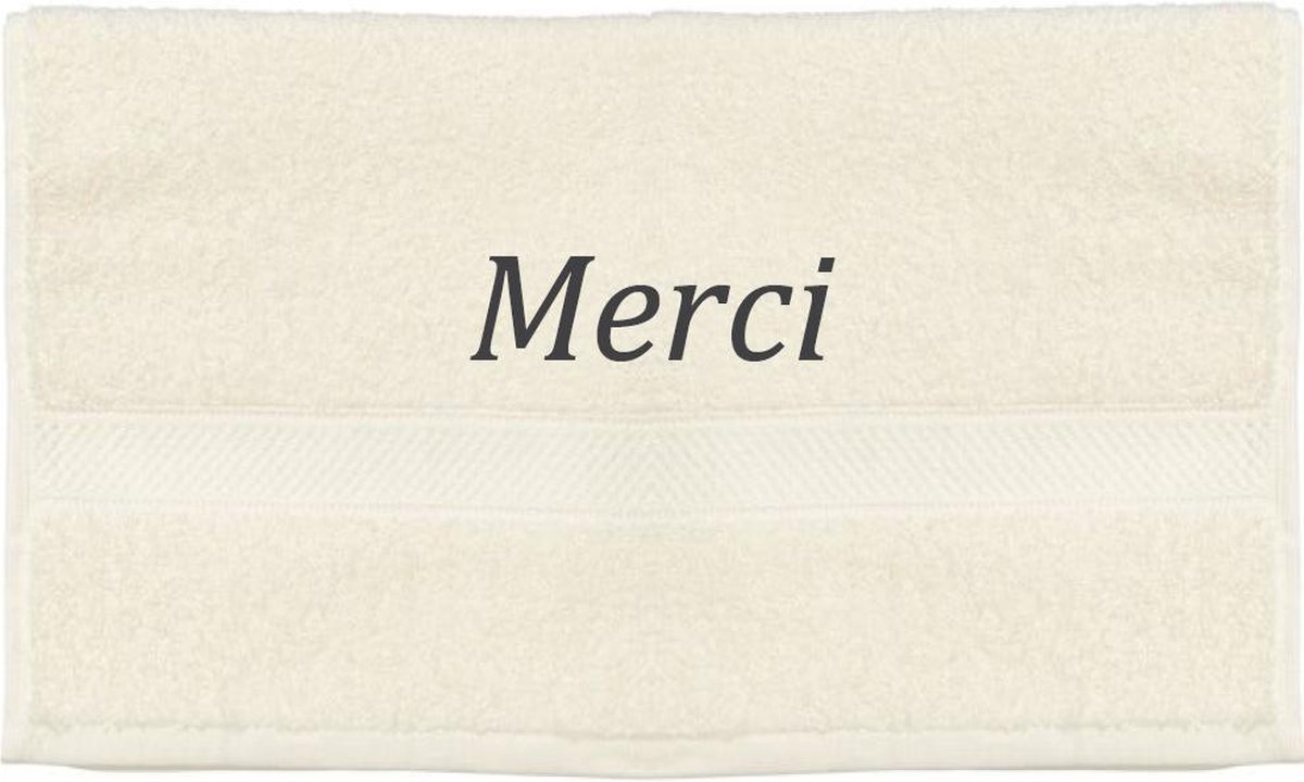 Handdoek - Merci - 100x50cm - Creme