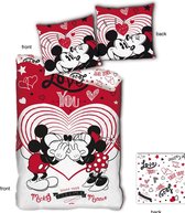 Disney Minnie Mouse Dekbedovertrek Love You - Eenpersoons - 140 x 200 cm - Rood