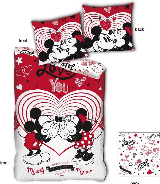 Disney Minnie Mouse Dekbedovertrek Love You - Eenpersoons - 140 x 200 cm - Rood