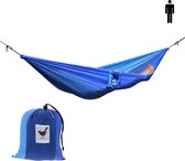 MoreThanHip (Reis)hangmat Single Everest - Blauw - 1 Persoons hangmat van lichtgewicht parachutestof met opbergzak - Ligoppervlak 260 x 145 cm - Lengte 290 cm - voor tuin, camping en vakantie
