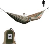 MoreThanHip (Reis)hangmat Single Camouflage - Bruin/groen - 1 Persoons hangmat van lichtgewicht parachutestof met opbergzak - Ligoppervlak 260 x 145 cm - Lengte 290 cm - voor tuin, camping en vakantie