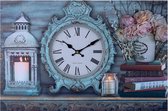 XL toile Peinture murale Horloge Horloge LANTARN BOUGIE & FLOWERS avec Klok - Klok murale rurale / Brocantes - Toile Horloges murales en toile avec Klok - Cuisine Horloge - Horloge murale Klok murale - Dim. 60 x 40 Cm - Decopatent®