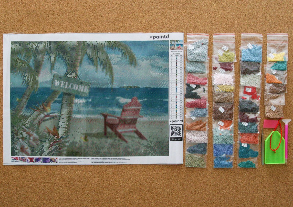 Paintd Diamond Painting Volwassenen Kinderen - Welkom Strand Zee Boot Bloemen - 30x40 - Vierkante steentje — afbeelding 5