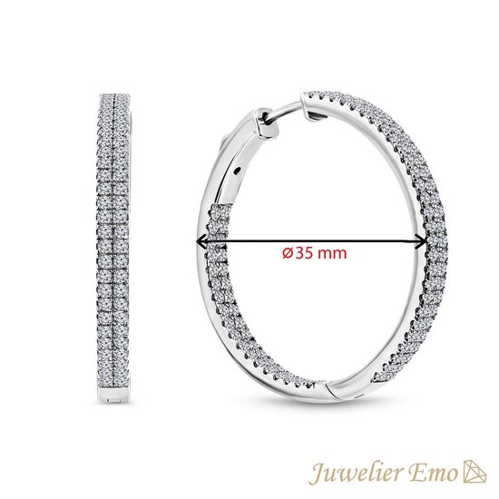 boucles d' oreilles Argent avec pierres Double Zirconia - Diamètre 35 MM