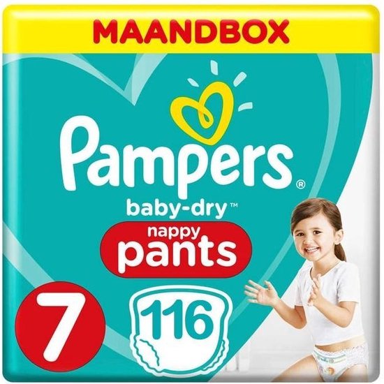 Foto: Pampers baby dry nappy pants maat 7 116 luierbroekjes maandbox xl