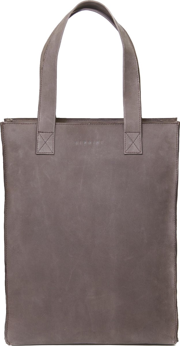 BERDINE | Leren shopper | bruin | handtas, schoudertas van buffelleer met rits en binnenvak - modern, stoer, minimalistisch, esthetisch, elegant, eenvoudig