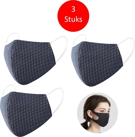 Sorprese - mondkapje - zwart / wit stip design - katoen - mondkapje wasbaar  - 3 stuks | bol