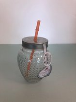 Glazen drinkbeker - aardbei - met rietje