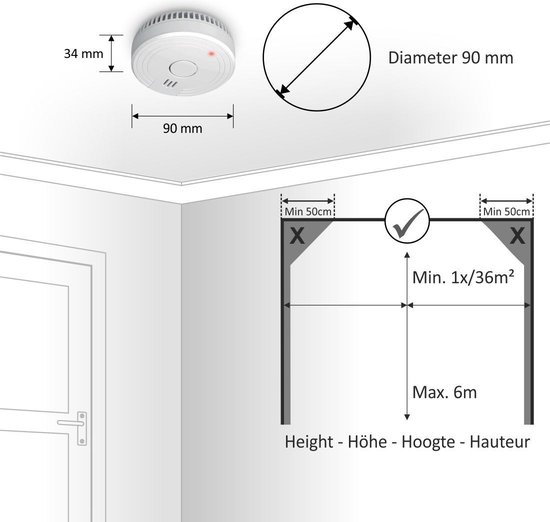 ELRO FS1801 Rookmelder - 10 jaar Sensor - 85dB - Voldoet aan Europese Norm EN14604 - 4 stuks