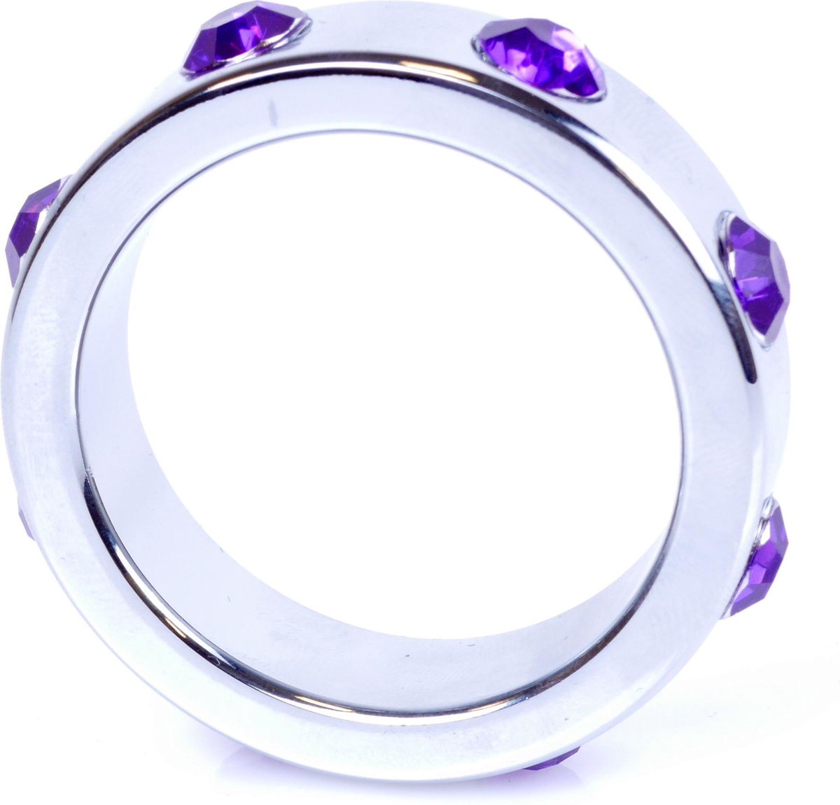 Bossoftoys - Metalen - Cockring - Diamandjes - Paars - Groot - 64-00006