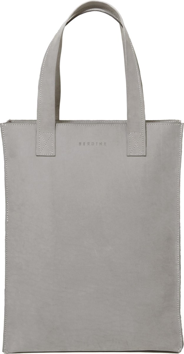 BERDINE | Leren shopper | grijs, lichtgrijs | handtas, schoudertas van buffelleer met rits en binnenvak - modern, stoer, minimalistisch, esthetisch, elegant, eenvoudig