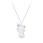 Joy|S - Zilveren kat poes hanger met ketting wit