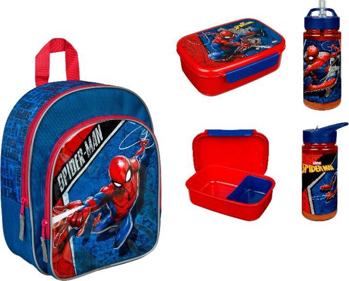 Rugzak + Broodtrommel en Drinkfles - Marvel Spiderman - School set | bol.com