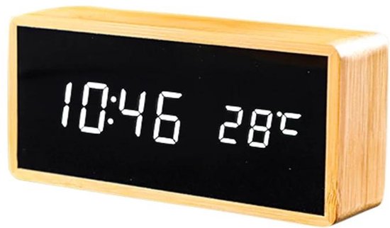 Frons Me begaan Digitale Wekker - Alarm Clock - Houten Wekker - LED Licht - LED Display -  Houten... | bol.com
