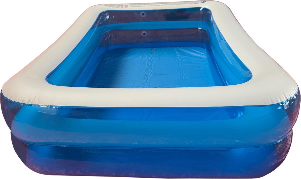 Opblaasbaar Zwembad Rechthoekig Blauw - 190x135x40 Kinderbad - Familie bad - Zwemparadijs - opblaas zwembad in tuin - met leegloop ventiel