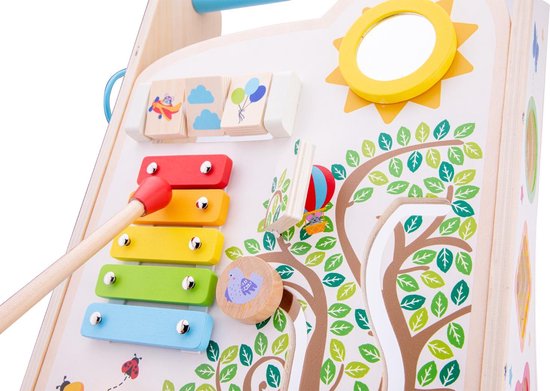 Woet® Houten Activiteiten Loopwagen - Duwwagen met Vormen, Muziek en Spelletjes - Babywalker - Vanaf 1 Jaar — afbeelding 4