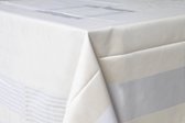 Damast Tafelkleed ,Lineair, Taupe/Grijs, 350x180cm, De Witte Lietaer